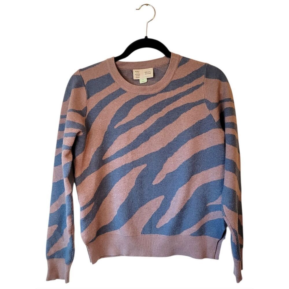 Anthropologie Crewneck Sweater Brown and Slate Zebra Stripe Size XS